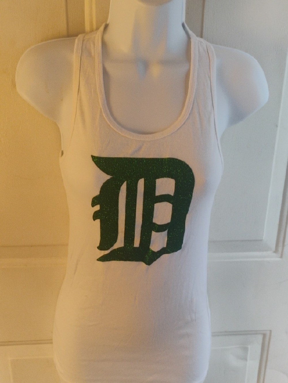 Abella White Tank Top with Glitter Green Graphic